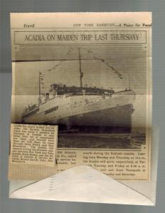 1932 USA Cover Maiden Voyage SS Acadia Ship PAqueboat to CAnada with clippings