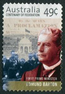 CENTENARY OF FEDERATION 2001 - 49c EDMUND BARTON USED SELF-ADHESIVE