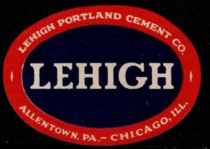 Vintage Die Cut Oval Lehigh Portland Cement Company Label MNH