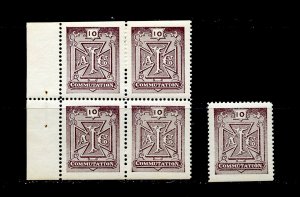 U.S. 5 TELEGRAPH STAMPS ATLANTIC TEL.Sc# 2T3 MNH,OG inc.PANE of 4 w/BLINED PERFS