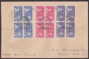 GILBERT & ELLICE 1937 Coronation blocks of 4 on FDC - Ocean Island cds.....a3391