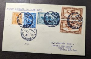 1932 Egypt Airmail First Flight Cover FFC Alexandria to Capetown South Africa