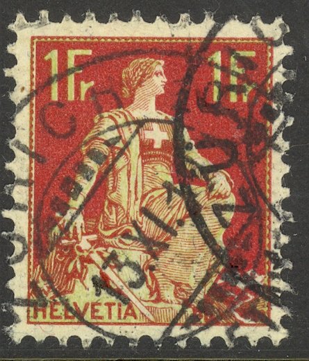 SWITZERLAND 1907-25 1fr Seated Helvetia Sc 144 VFU