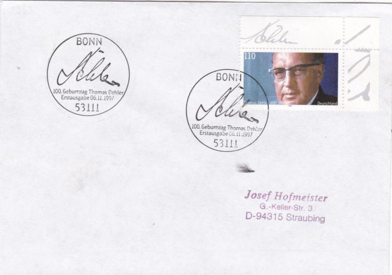 Germany 1997 Birth Centenary of Thomas Dehler FDC VGC