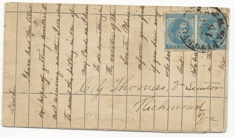 CSA Scott #7 Pair on Adversity Cover Ledger Sheet Pittsylvania CH, VA