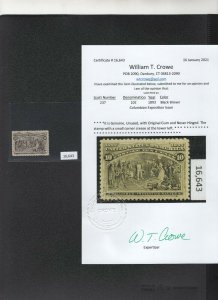 #237 Mint VF OG NH with Crowe Cert (Option Add $14 for 1 Day Express