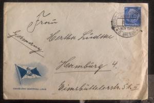 1939 Bremen New York American Line Germany Paquebot Cover To Hamburg