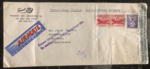 1952 New York USA Censored Commercial Airmail Cover To Klanovice Czechoslovakia