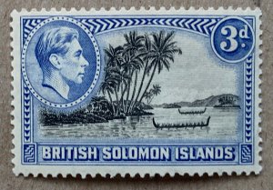 Solomon Islands 1939 KGVI 3p, unused. See note. Scott 72, CV $0.60. SG 65