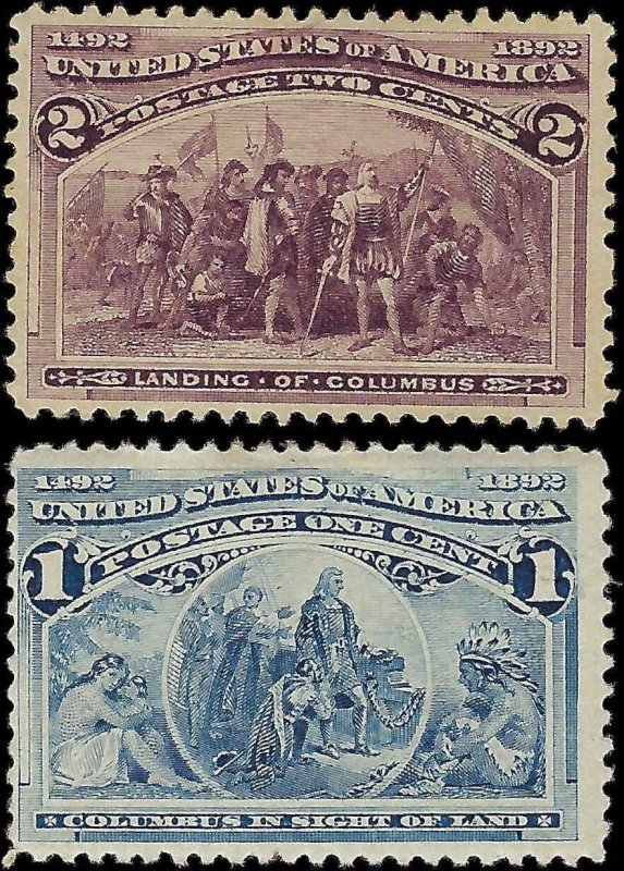 c1893 - Sc# 230, 231 1c & 2c Columbian Stamps MH, OG - Both Nice!