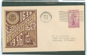 US 777 3c Rhode Island Tercentenary on an addressed (typed) FDC with with a Hobby Service cachet