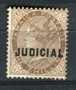 JAMAICA; 1880s early QV Revenue Judicial Optd.. issue used Shade of 1s. value 