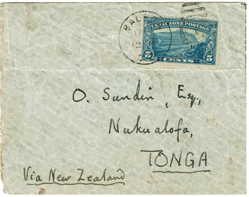 Canal Zone 1942 Balboa cancel on cover to TONGA, censored