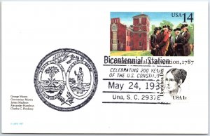 US SPECIAL EVENT CARD PICTORIAL CANCEL CELEBRATE THE CONSTITUTION AT UNA S.C '88