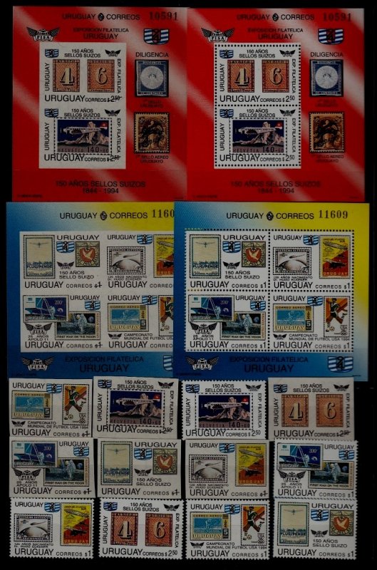 Uruguay 1519-20/ MNH lot/ 12v+4s/s