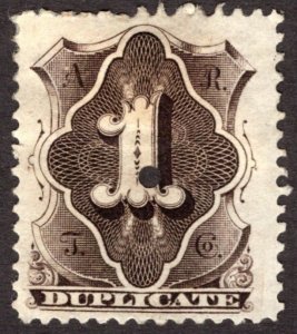 1881, US 1c, American Rapid Telegraph Co., MH punched, Sc 1T13