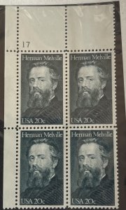 US 1984 Herman Melville #2094 plt blk of 4 mint