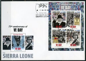 SIERRA LEONE 2020  75th ANNIVERSARY  OF VE DAY CHURCHILL SHEET FIRST DAY COVER