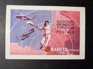 1936 France Postcard Airmail Cover Biarritz cote Basque to Pornichet