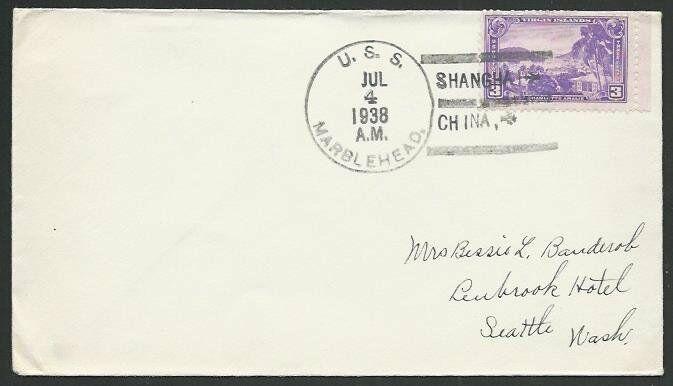 CHINA USA 1938 navy cover USS MARBLEHEAD at Shanghai.......................61151