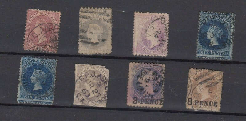 South Australia QV Early Collection Of 8 Incl Imperfs/Roulettes Used JK6326