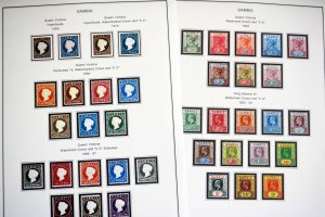 COLOR PRINTED GAMBIA 1869-1965 STAMP ALBUM PAGES (12 illustrated pages)