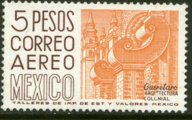 MEXICO C266 $5Ps 1950 Def 8th Issue Fosforescent glazed MINT, NH. VF.