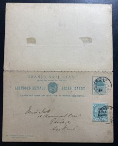 1902 Kroonstad Orange River Colony Stationery Reply Postcard Cover to Scotland