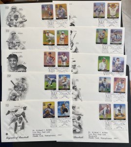 2000 US FDC Legends of Baseball Sc# 3408a-t Complete Set of 10 PCS Cachets, Addr