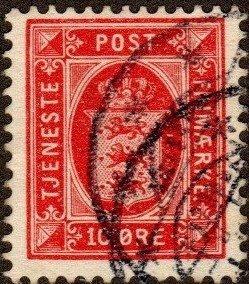 Denmark O15 - Used - 10o Coat of Arms (Wmk. 113, Perf 13) (1902) (cv $17.00)