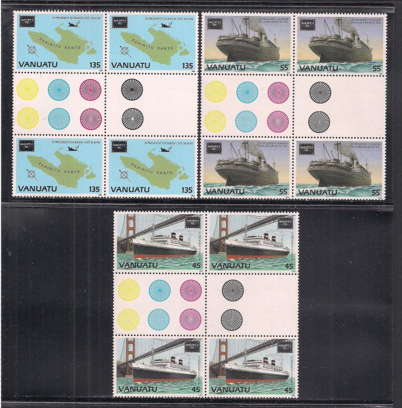 VANUATU SC# 419-21 GUTTER BKS  FVF/MNH