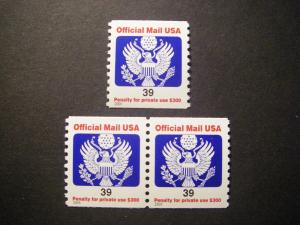 Scott O160, 39 cent Official Pair & Single, MNH Beauty