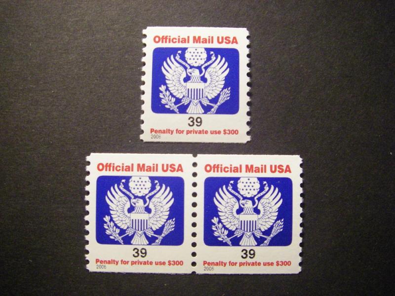 Scott O160, 39 cent Official Pair & Single, MNH Beauty