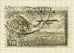 MEXICO; 1929 early AIRMAIL issue Perf 12. fine used 20c. value