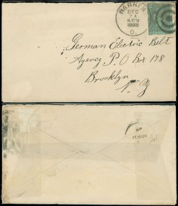 1889 Warren O. Cds, ILLEGAL Use of #RB12 REVENUE to German Electric Belt, NY (SK