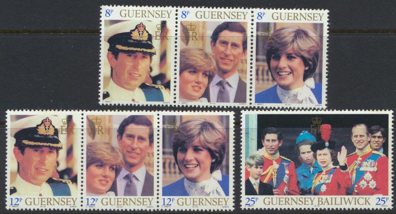 Guernsey SG 232a-238 SC# 224-226 strips of 3 MLH Royal Wedding see details