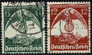 GERMANY 1935 NUREMBERG CONGRESS SET USED SG 583-SG584 P.14x13.5 Wmk.97 XF