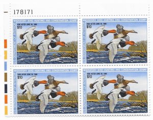 US RW 54  1987  $10.00 Fed. duck stamp  plate block   VF NH