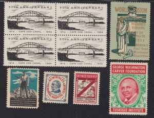 US Vintage Mixed lot of 5 & Blk of 4 Cinderella Stamps McKinley, GW Carver L431