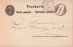 Switzerland 1880 Postal Card Stationery Geneva to Vevey Carte Postale