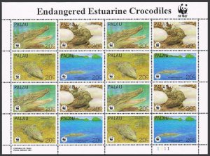 Palau 323 ad sheet, MNH. Michel 690-693 bogen. WWF 1994. Estuarine crocodile.