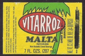 VITARROZ MALTA: 1982 label with early BOTTLE DEPOSIT imprint & changed address