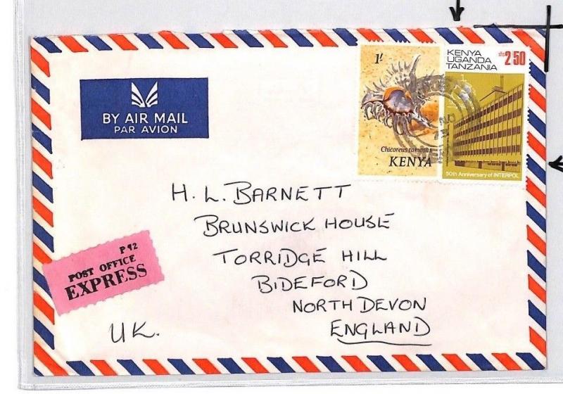 CE184 KENYA Shells Cover KUT INTERPOL Mixed Franking 1973 EXPRESS Air Mail Devon