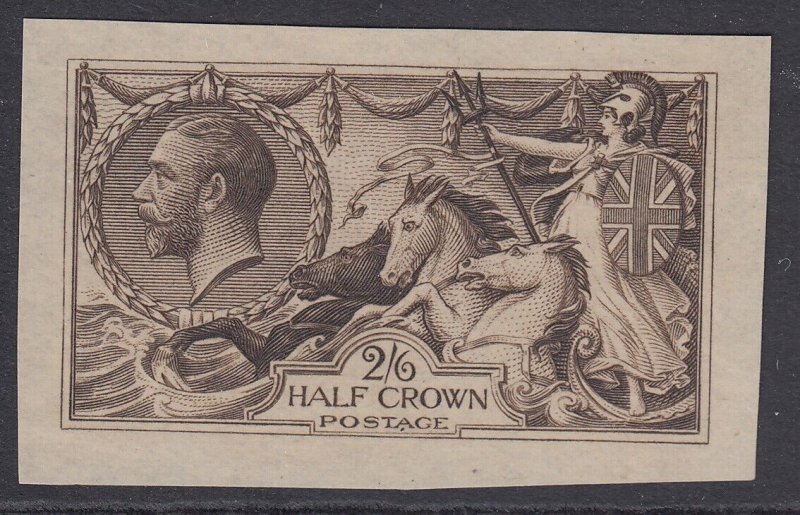 King George V 1913 Waterlow half crown colour trial in brown on ungummed...