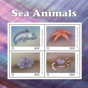 Nevis 2019 - Sea Animals - Sheet of 4 stamps - Scott #2002 - MNH