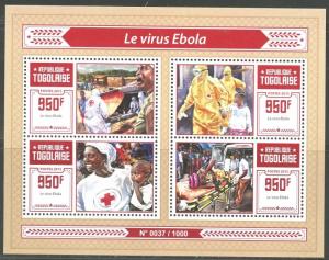 TOGO 2015 EBOLA VIRUS RED CROSS SHEET MINT NH