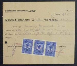 ALBANIA - REVENUE STAMPS ON DOCUMENT RR! albanien stempelmarke italy fiscal J9