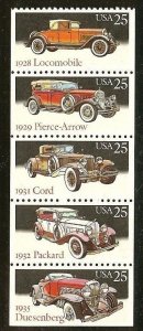 US Scott # 2381-5 / 2385a Classic Cars Booklet Pane of 5 1988