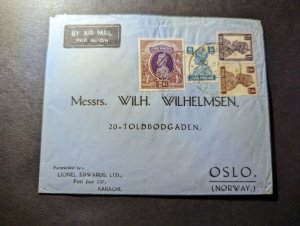 1947 British India Airmail Cover Karachi to Oslo Norway