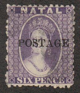 Natal QV 6P Violet Ovpt  (#16)(Scott # 36) Used 